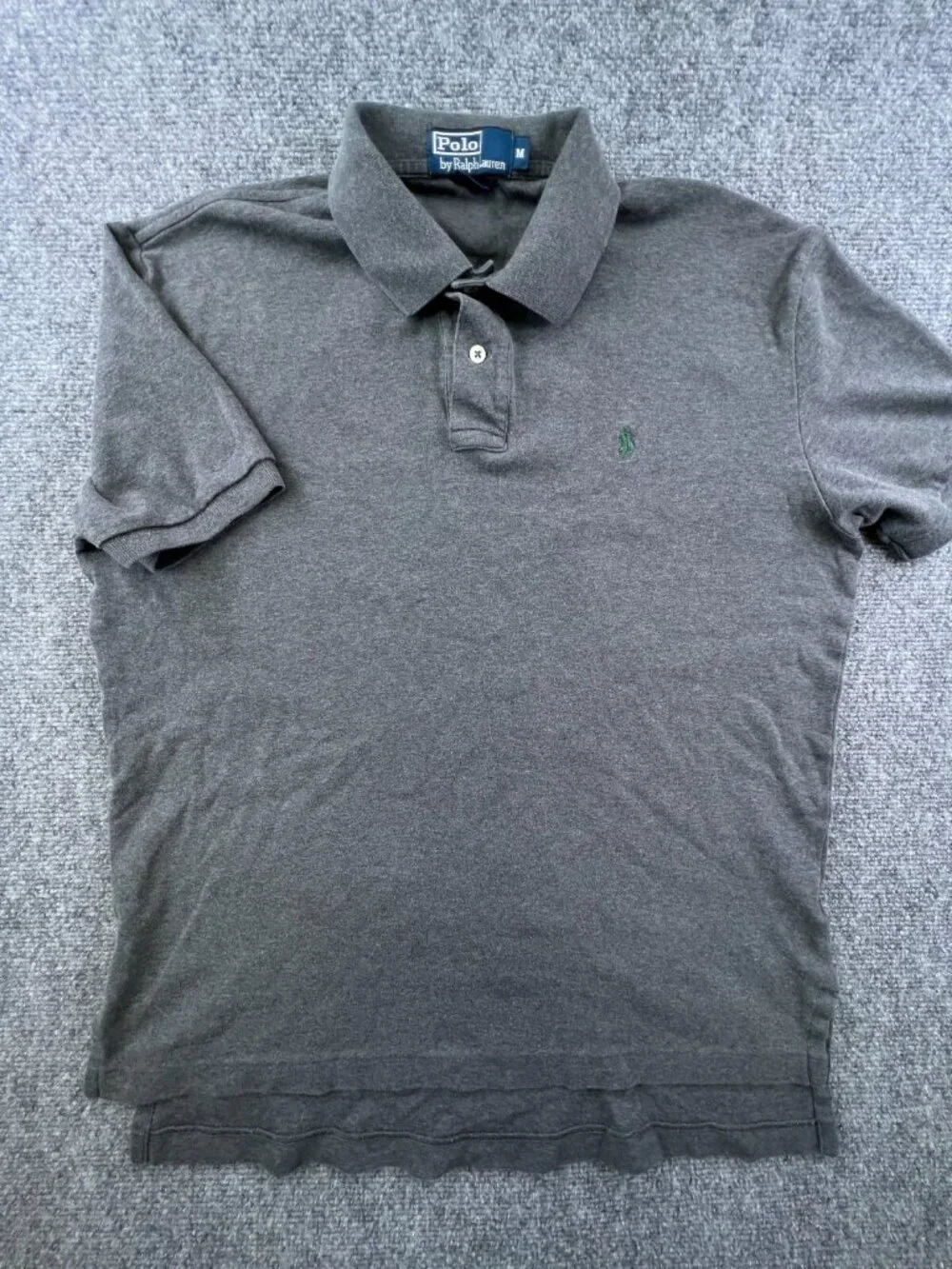 Polo By Ralph Lauren Men's Polo Shirt Short Sleeve Gray Cotton Medium Green Pony
